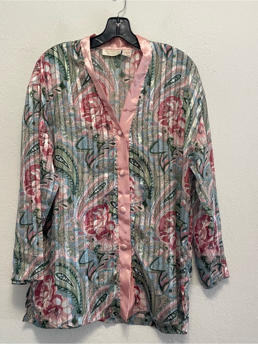 Vintage Victorias Secret Gold Label Paisley Floral Button Front Sleep Shirt S